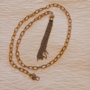 Chunky Paperclip Gold Tone Chain Belt w Tassel 35" long